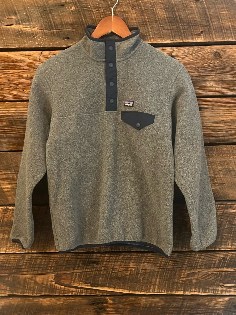 Patagonia Snap T fleece pullover mock neck kids size large 12 gray blue